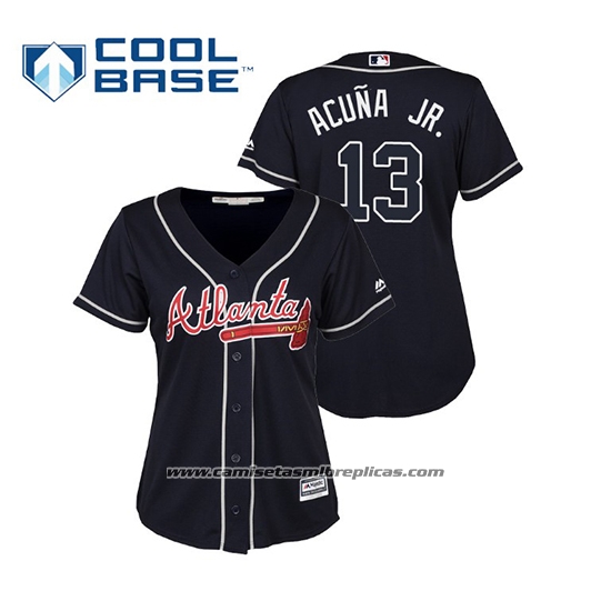 Camiseta Beisbol Mujer Atlanta Braves Ronald Acuna Jr. Cool Base Alterno 2019 Azul